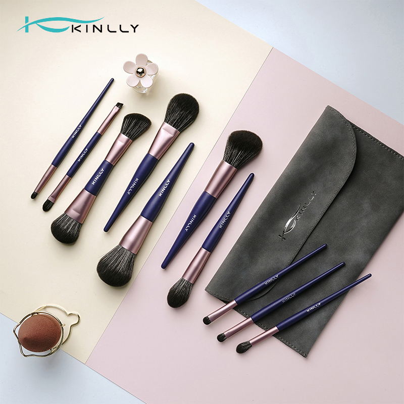 KINLLY Makeup Brushes Set Superfine Fiber Powder Eyeshadow Concealer Liner Blush Contour 10pcs Cosmetic Kit Purple Handle