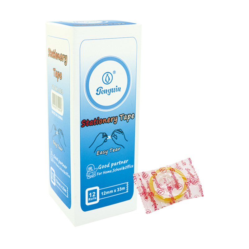 Clear Stationery Tape for handwork in school office and home with easy tear 12 rolls 33m blister packaging by box(BX-003)