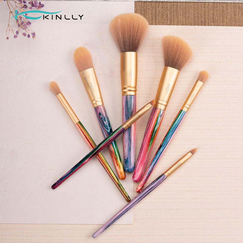 7 pcs gold oil printing makeup brush set