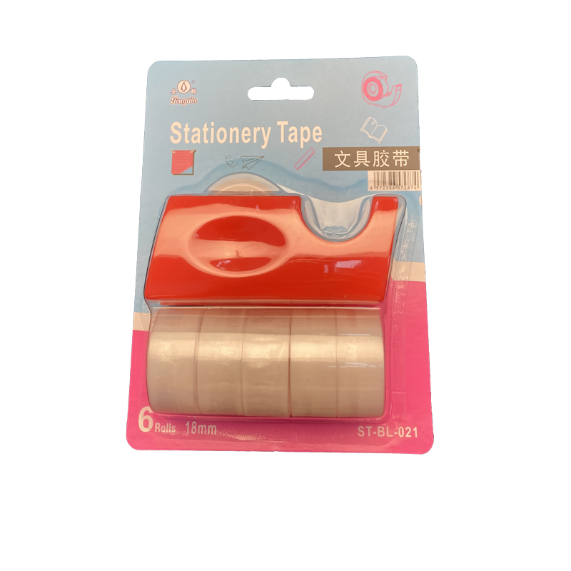 Clear Stationery Tape for school office and home handwork 6 rolls with metal tooth dispenser 18x10y(BL-021)