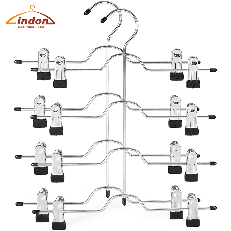 Space Saving 4 Tier Metal Pants Hangers with Adjustable Clips
