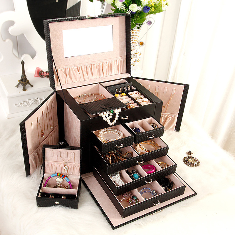 Pu Leather Portable Jewelry Big Case Jewellery Organizer Storage Jewelry Box
