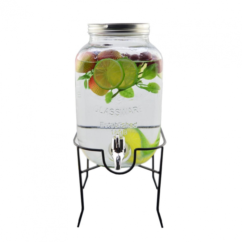 4liter 1gallon glass beverage dispenser with metal lid and stand