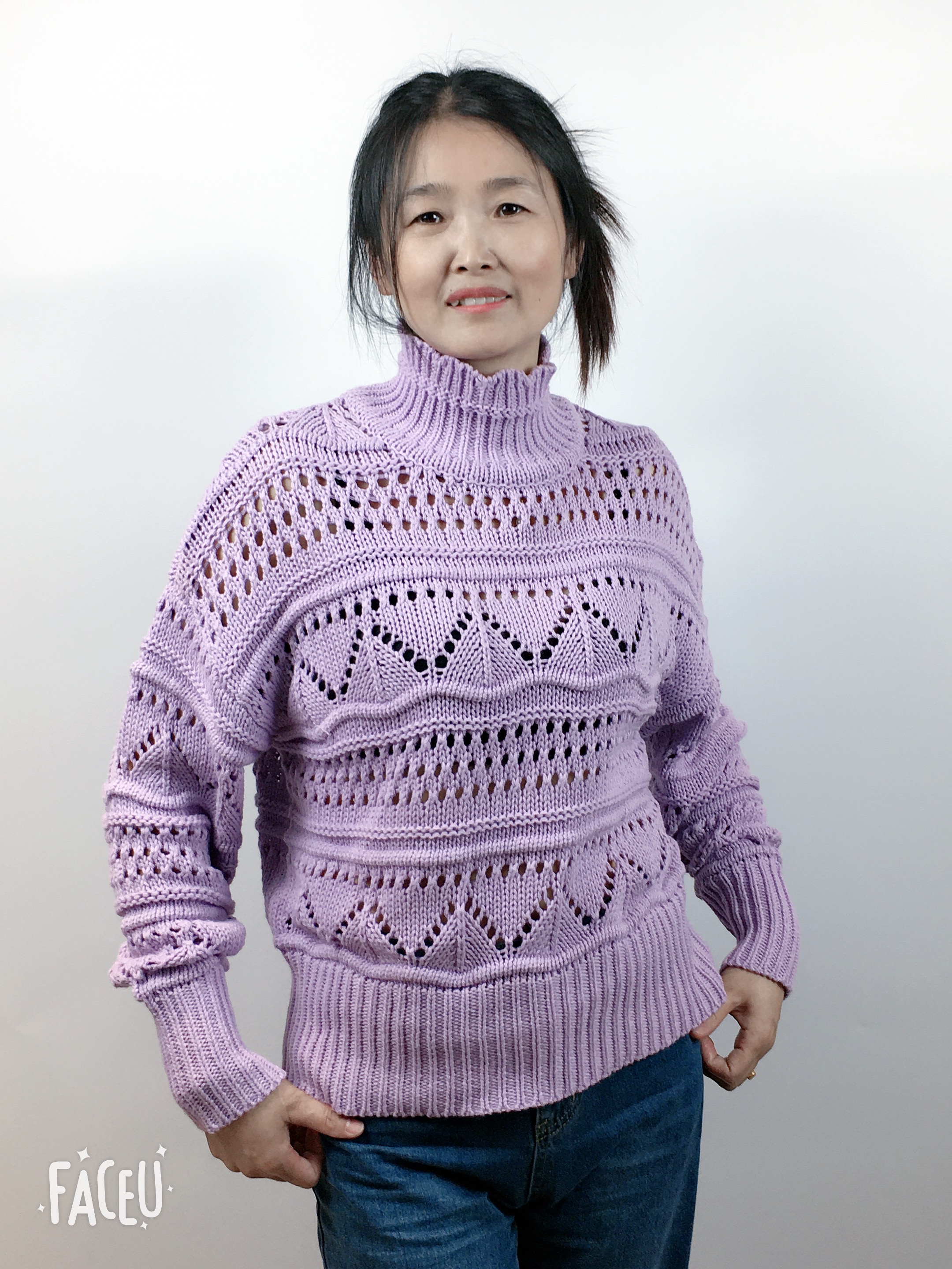 Ladies'high neck long sleeve knitted jumper