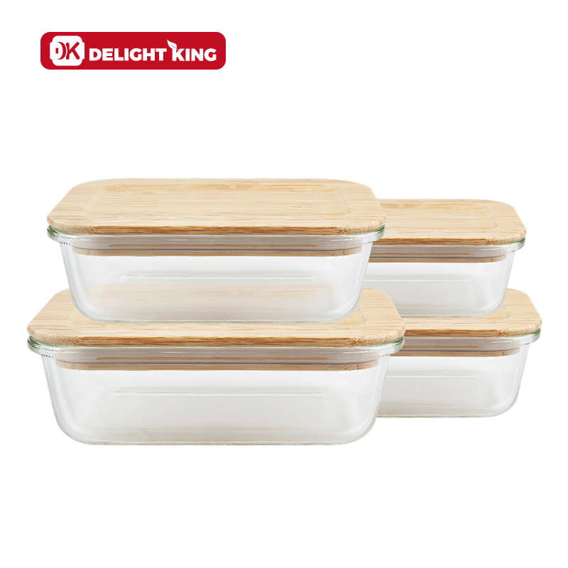 Eco friendly glass container with bamboo lid customized design bamboo glass container