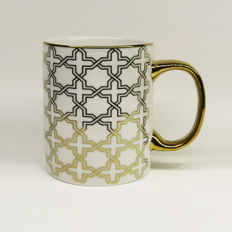11oz new bone china gold design ceramic cups with gold handle electroplated handle