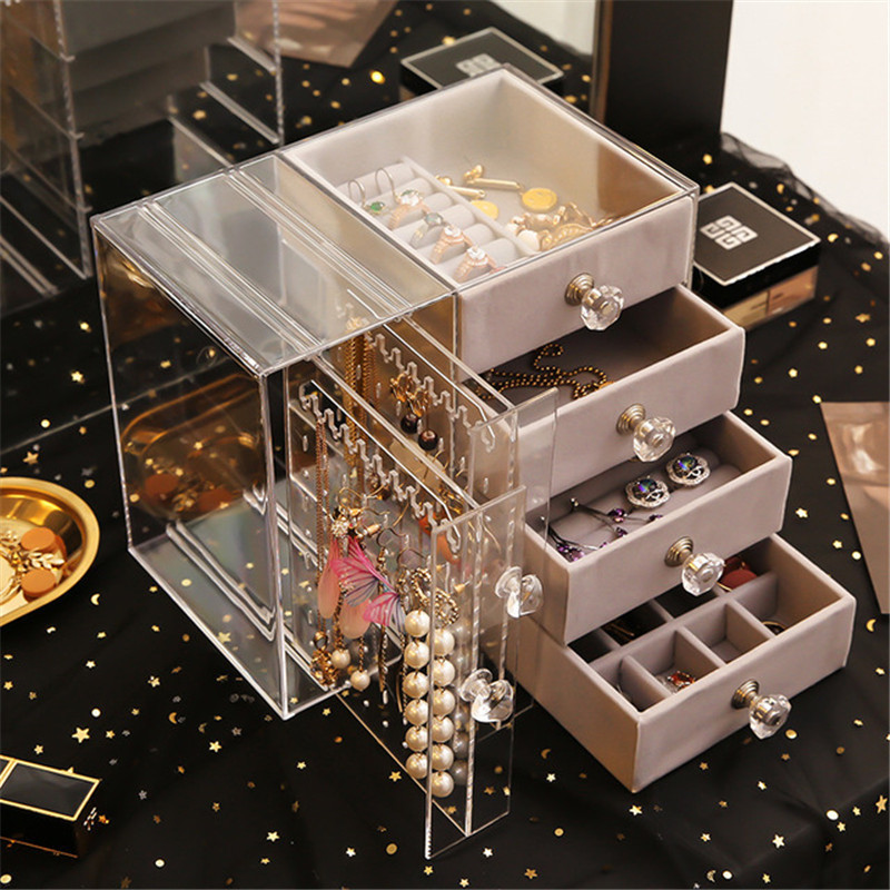 Transparent Acrylic Anti Dust Waterproof Jewelry Display Storage Box with Drawer