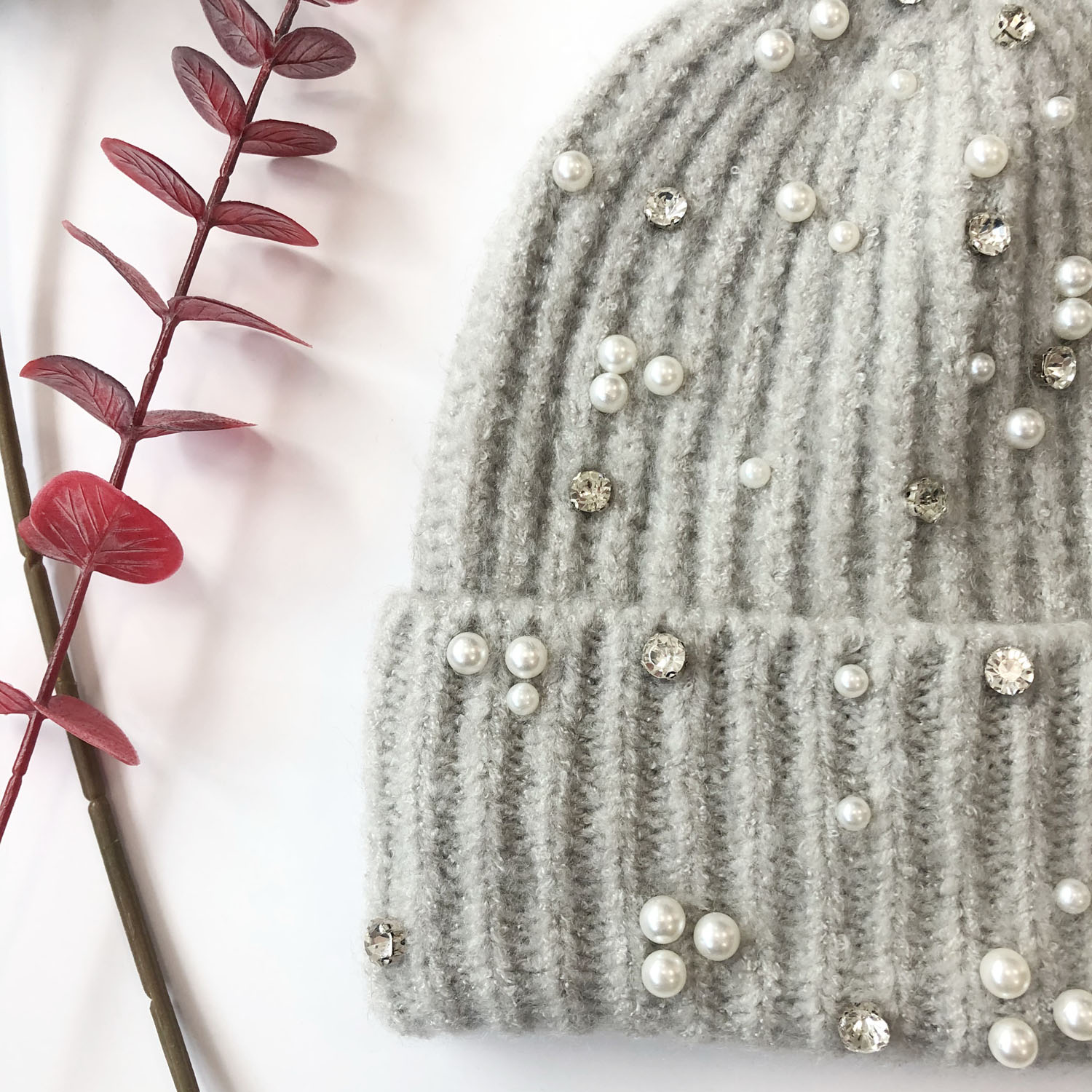 AWFW-210013 women hat pearl rhinstone knitted hat knit hat knit beanies winter beanie