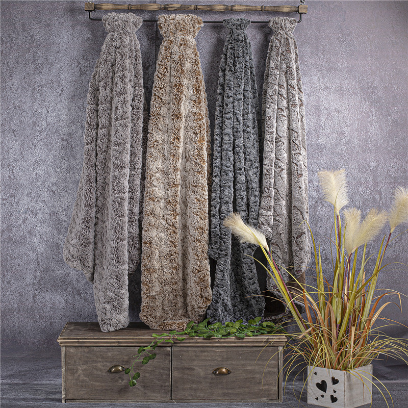 Discharged and brushed rabbit fur throw