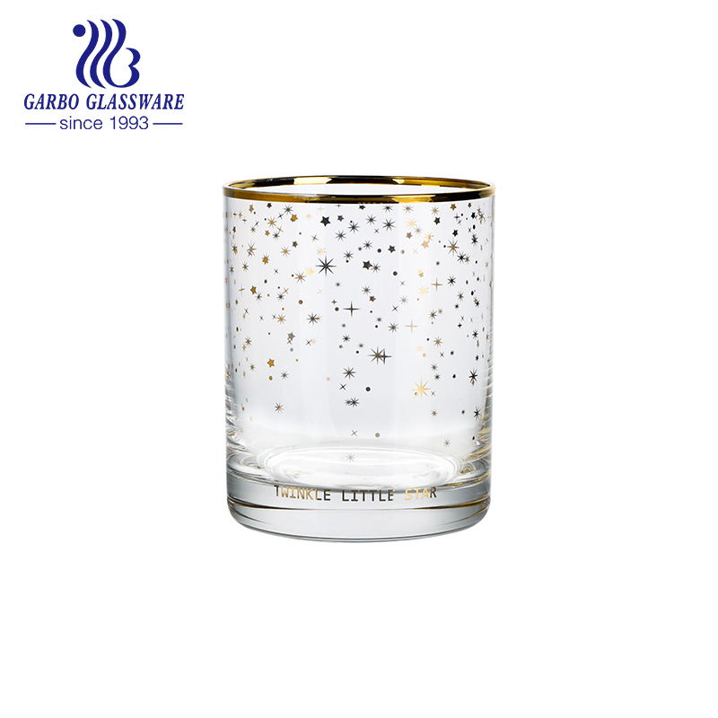 13oz high end gold rim star printing glass water cup