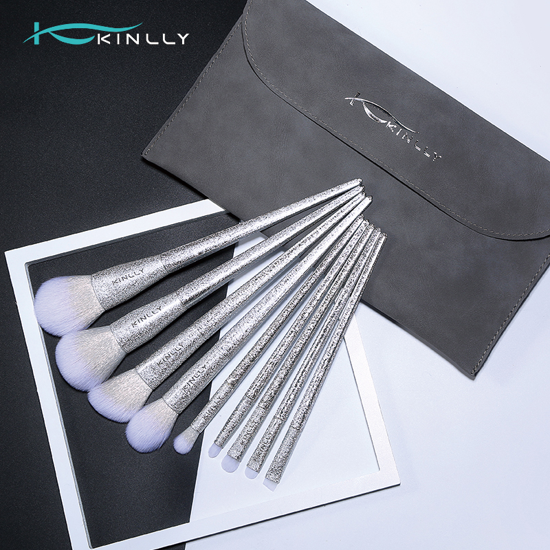 Silver color professional makeup brush set