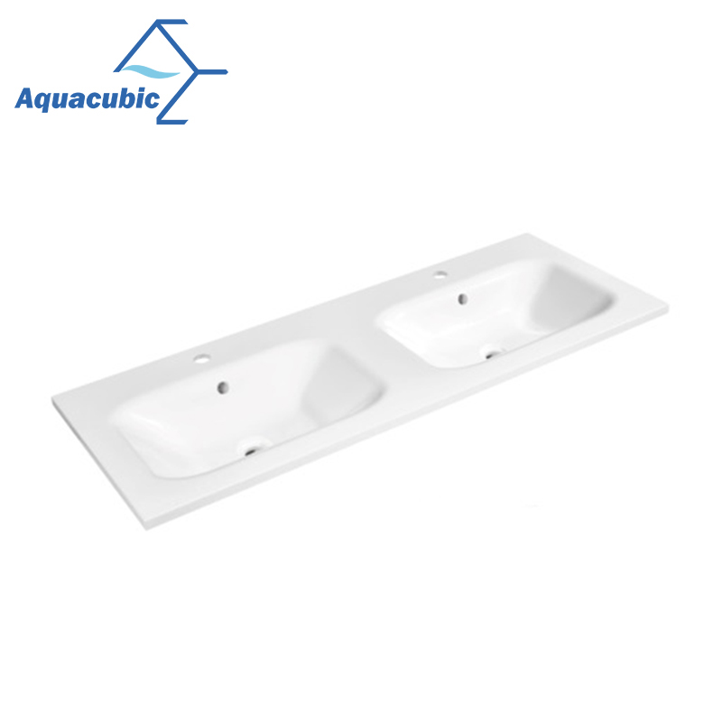 Aquacubic High Quality Large Size Double Bowl Bathroom Countertop Sink Basin