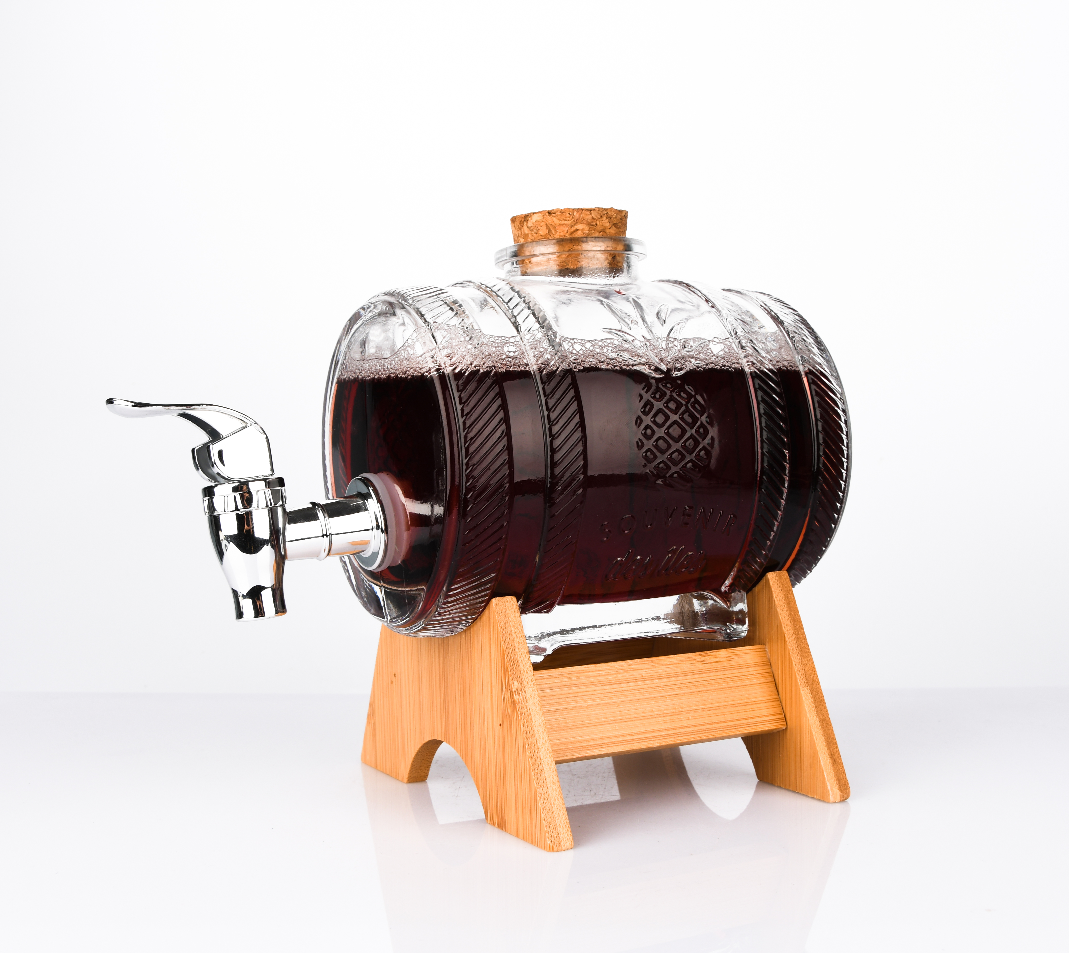 A cask shaped bottle for whiskey