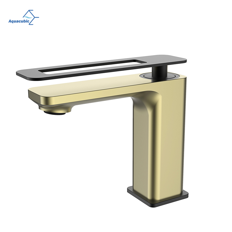 Aquacubic Nickel Brushed Gold and Black Bathroom Basin Sink Water Faucet