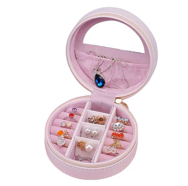 Portable Cylinder Candy Color Jewelry Organizer Box with Mirror