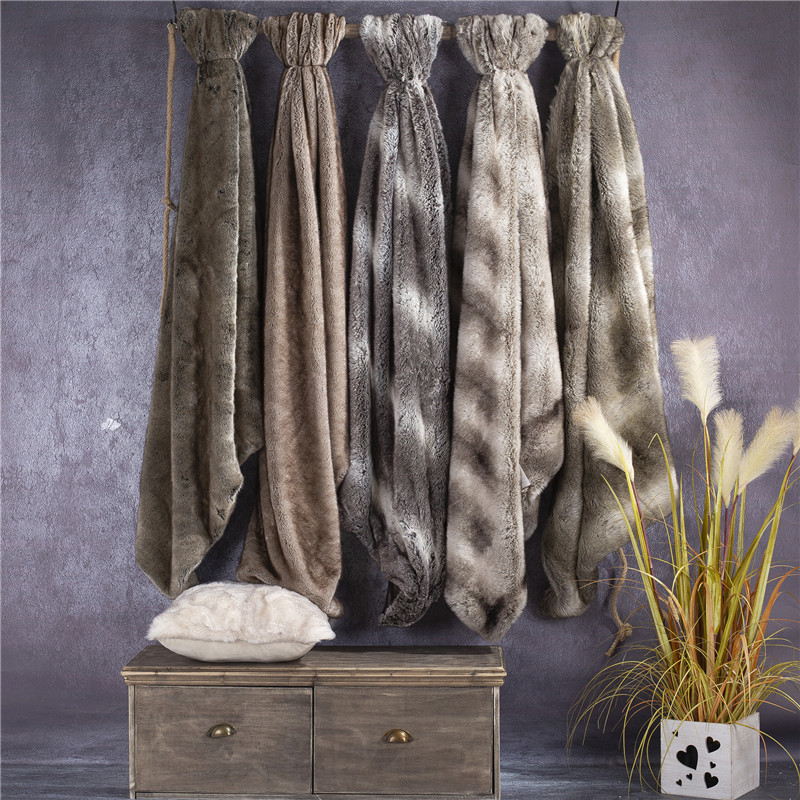 Discharged and printed faux fur throw