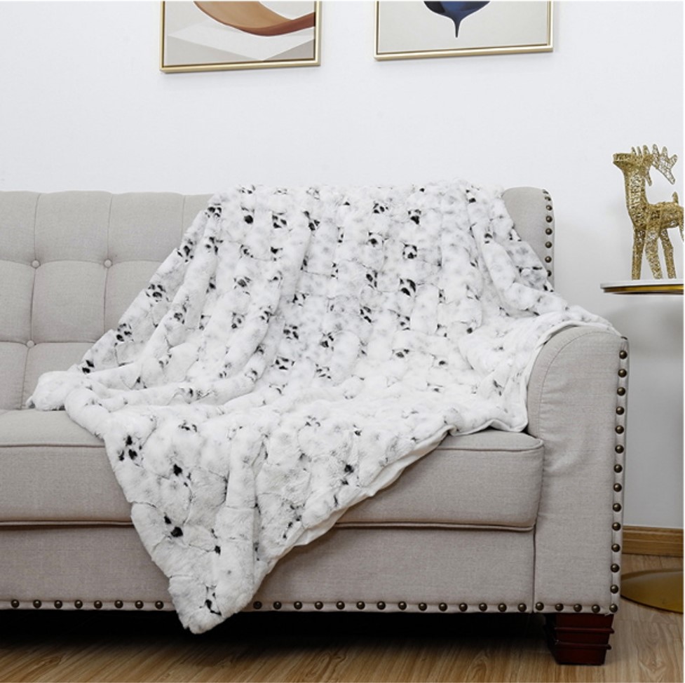 Decosy Rabbit Fur Bottom Dye And Brushed Throw Blanket