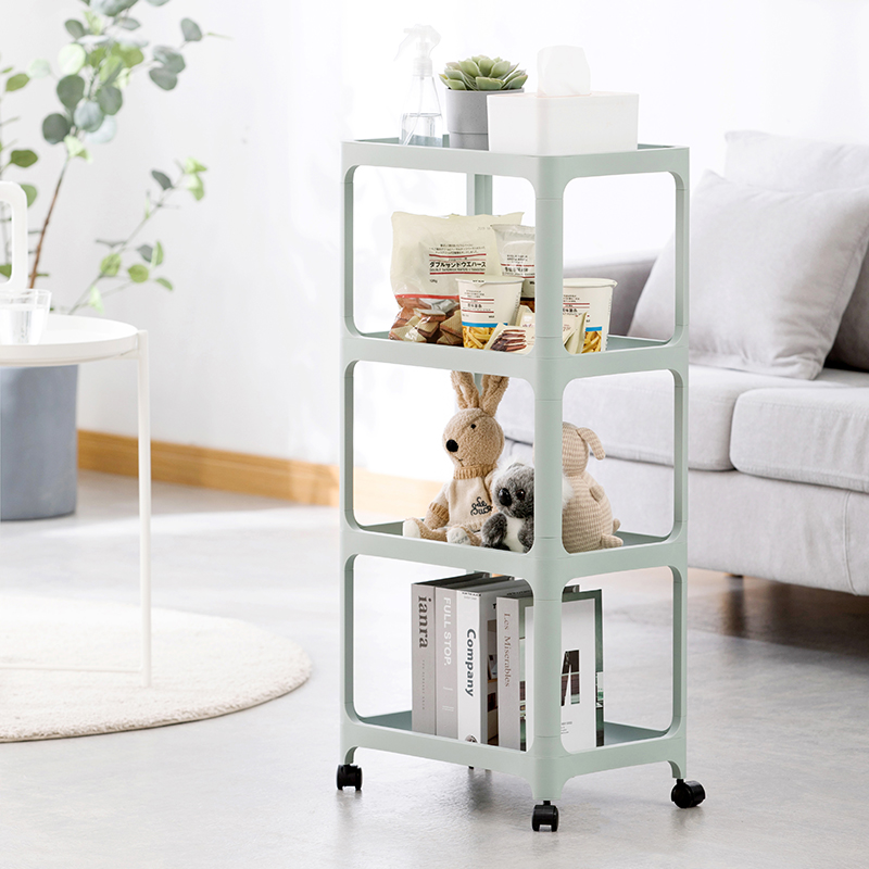 Portable & mobile multi-tiers plastic rack shelf organizer rolling organizer shelf display rack for narrow areas