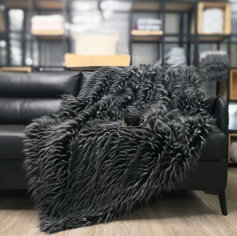Decosy Decosy Faux Feather Throw Blanket(Black Version)