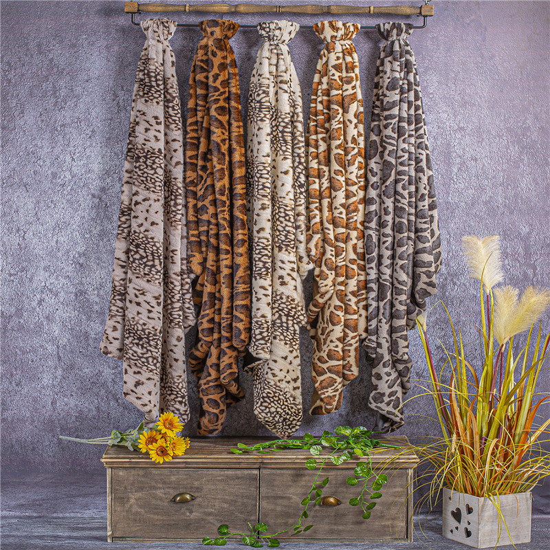 leopard printed rabbit fur throw