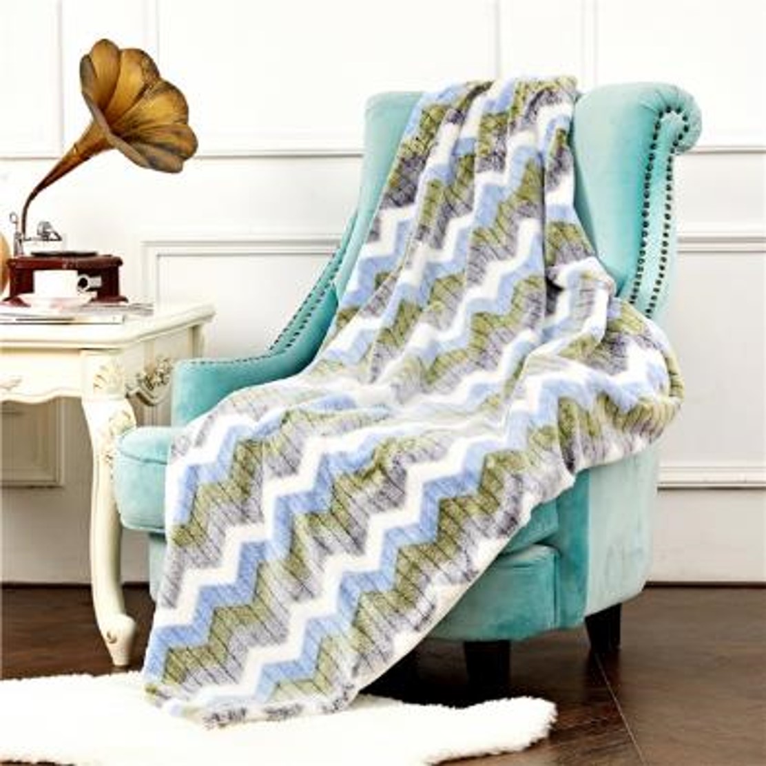 Decosy Rabbit Fur Bottom Dye And Brushed Throw Blanket