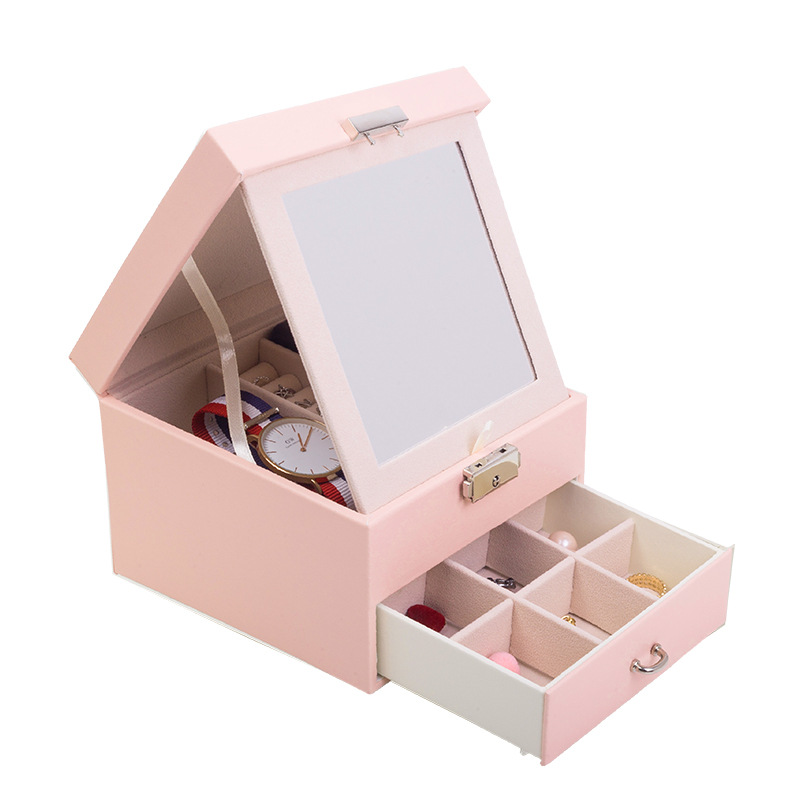 European Pu leather jewelry box simple double layer jewelry storage box