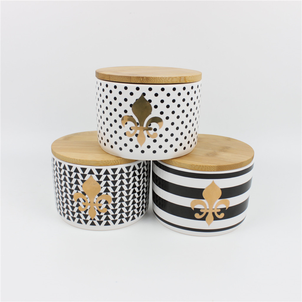 S3 Size S ceramic bamboo lid canister set, canister sets with Gold Decal