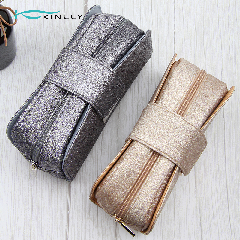 High quality shiny metal zipper makeup pouch