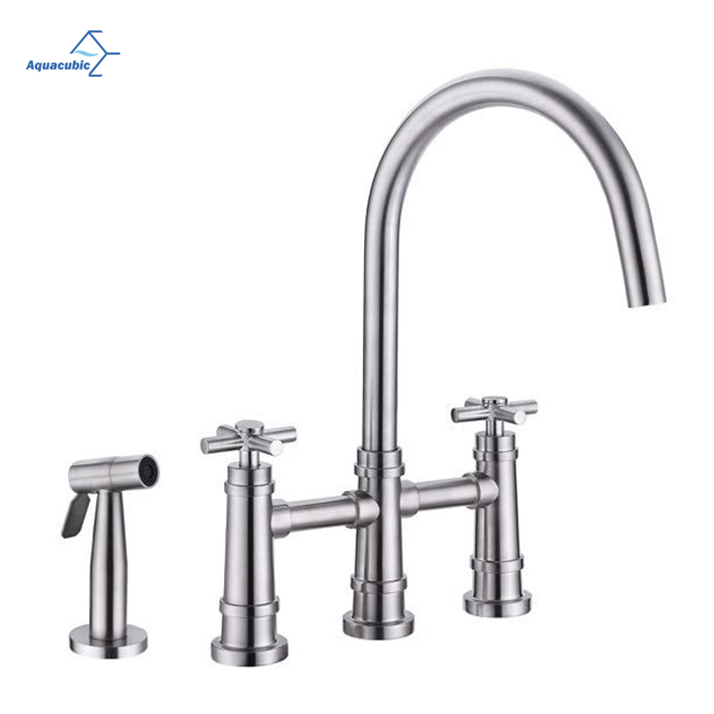 Aquacubic High Arc Cupc Long Neck Industry Bridge Kitchen Faucet With Side Spray Kitchen Faucet