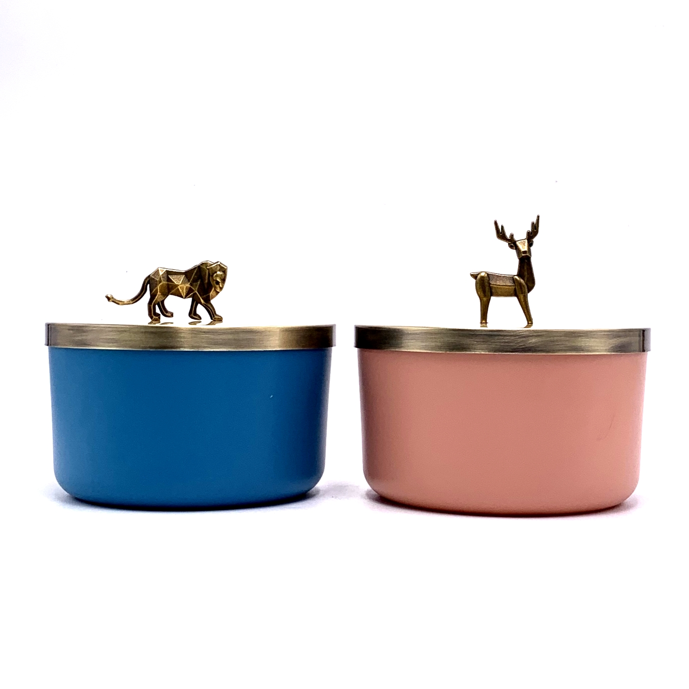Luxury colored dear metal aminal lid decorative wax cup candle jar