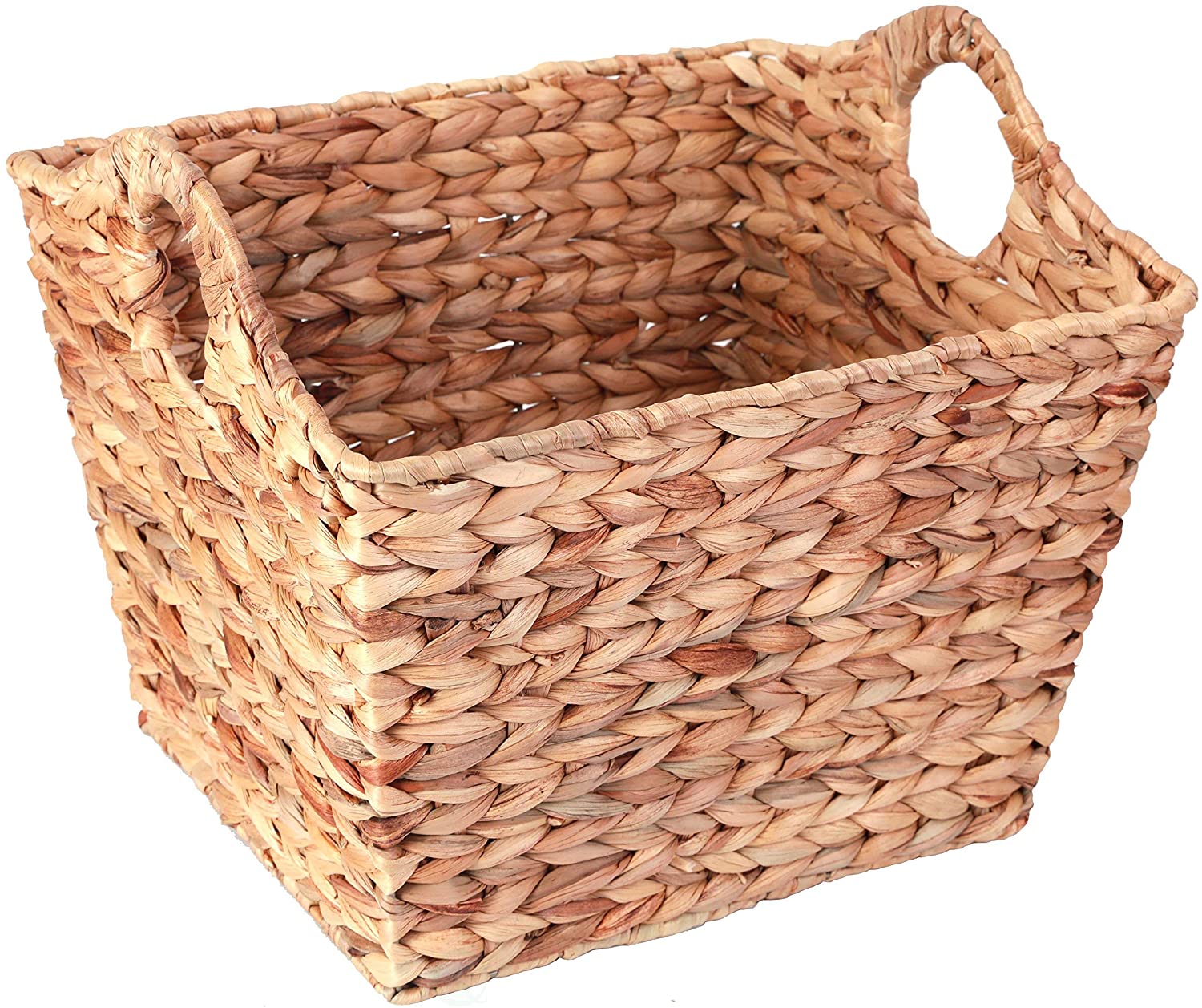 Rectangular Water Hyacinth Wicker Storage Baskets with Cutout Handles