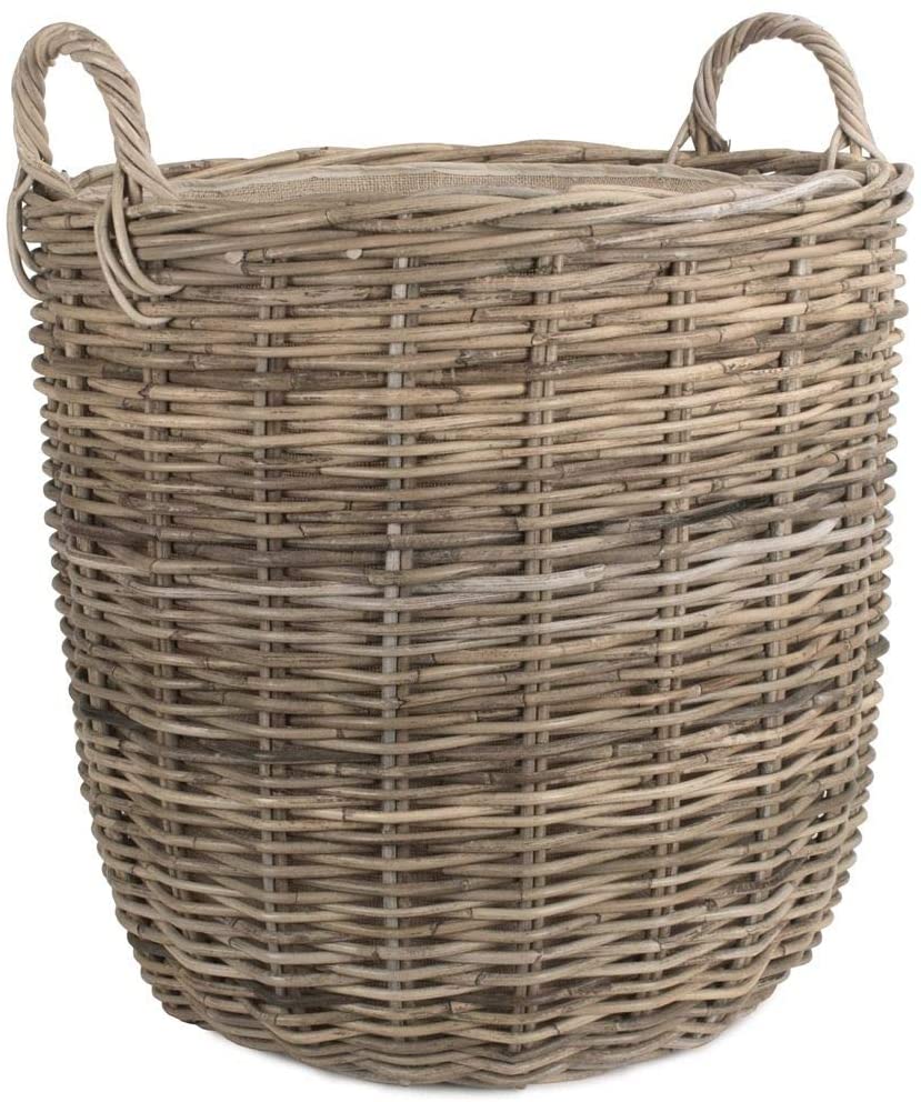 Indoor log basket with handle for firewood