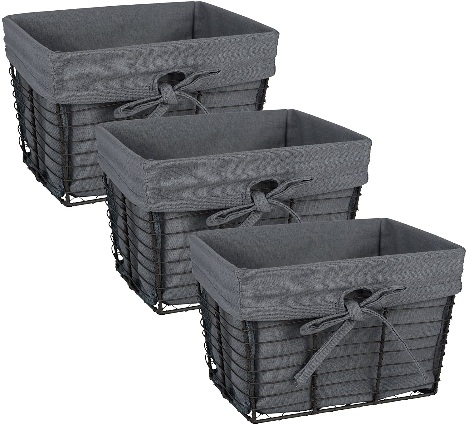 Decorative Vintage Grey Wire Baskets for Storage with Removable Fabric Liner
