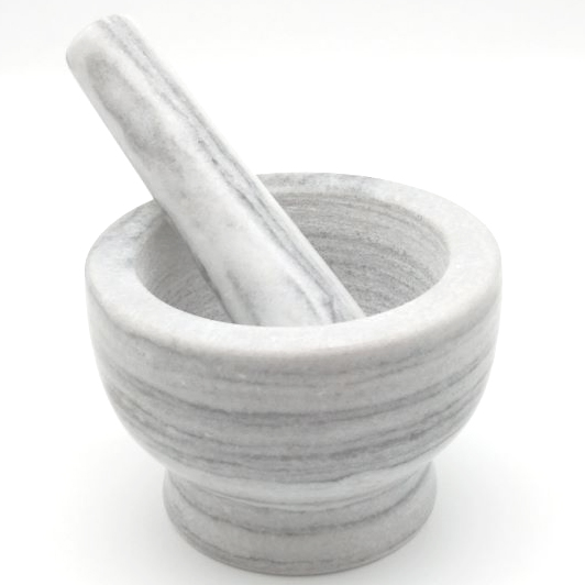 Grey Marble With Vein Mortar And Pestle Set Round Shape Polished Surface