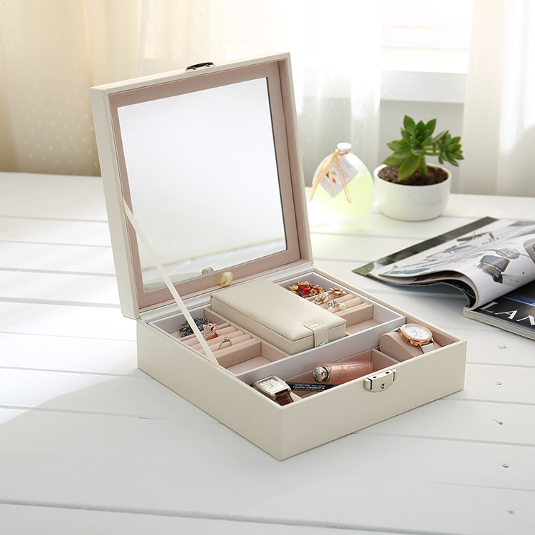 Mirror Wood Jewelry Box Double-Layer Jewelry Storage Box