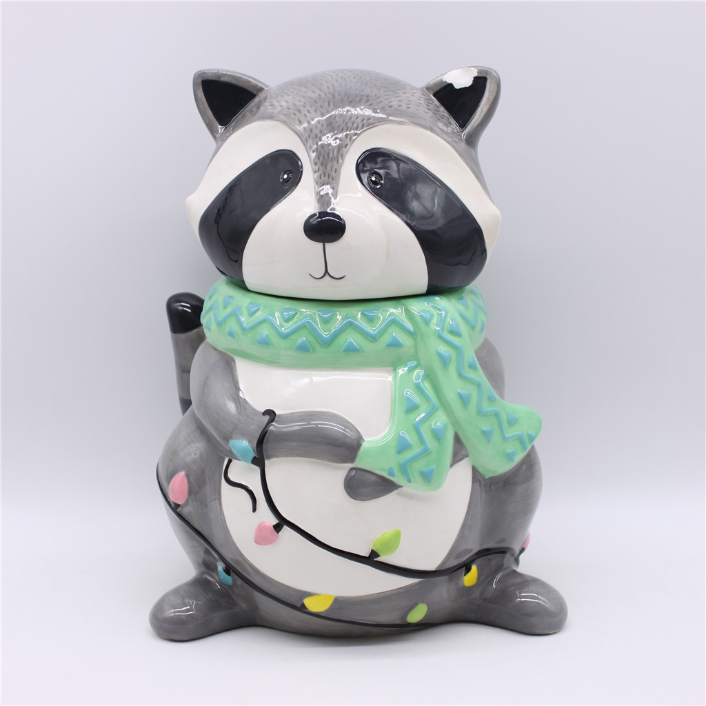 Ceramic raccoon cookie jar, hand-painted animal cookie jar