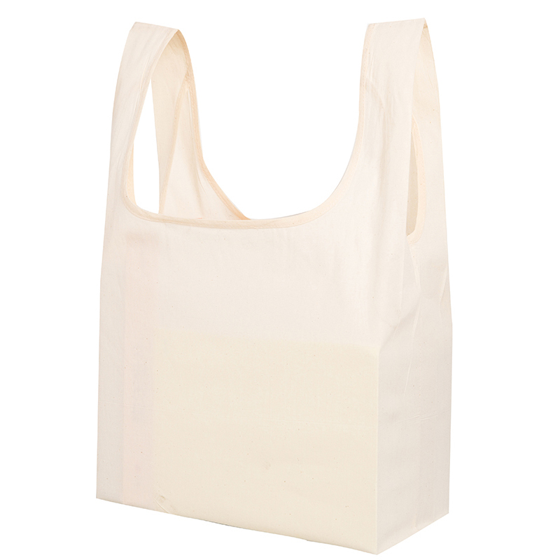 blank folded cotton vest shopping bag with pocket