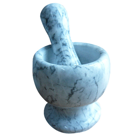 Grey Marble Mortar With Pestle Set Round Shape