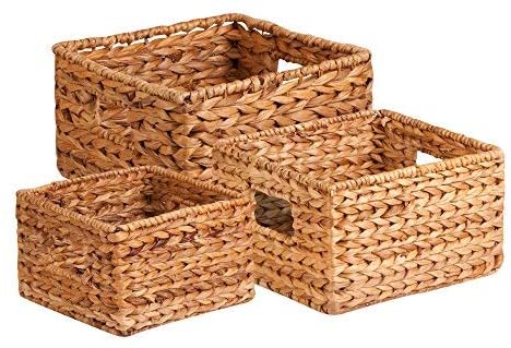 Water Hyacinth bedroom bathroom toy Storage Baskets with Cutout Handles