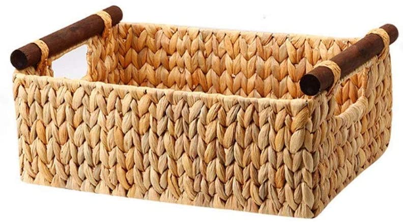Rectangular Water Hyacinth Wicker Storage Baskets with Cutout Handles