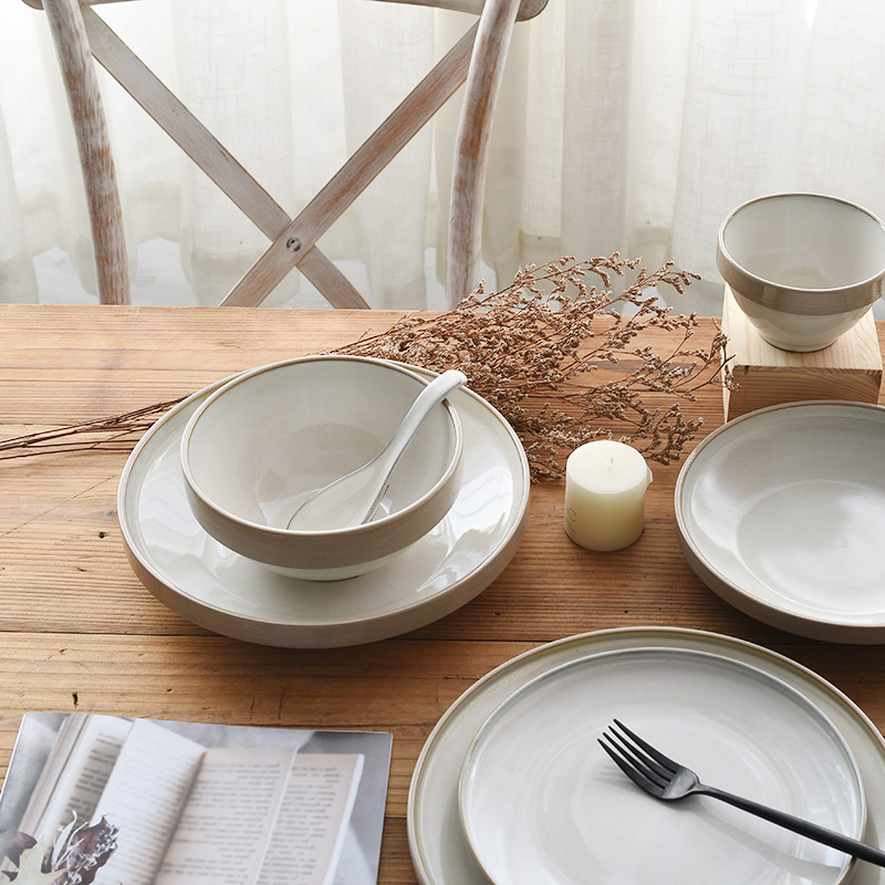 Dehua ceramic traditional shape dinnerplate omeal bowl mug with tow tone reaction color