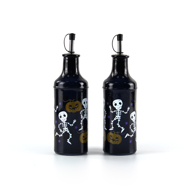 Sprayed glass oil/vinegar bottle with decal