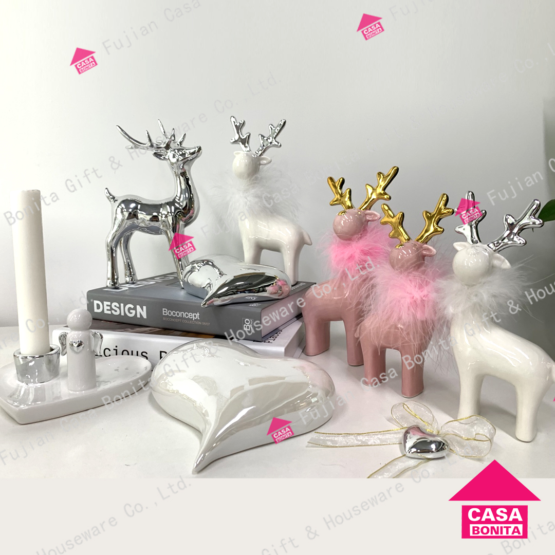 Porcelain xmas decoration deer angle candle holder heart shape decor hot sale new arrivals