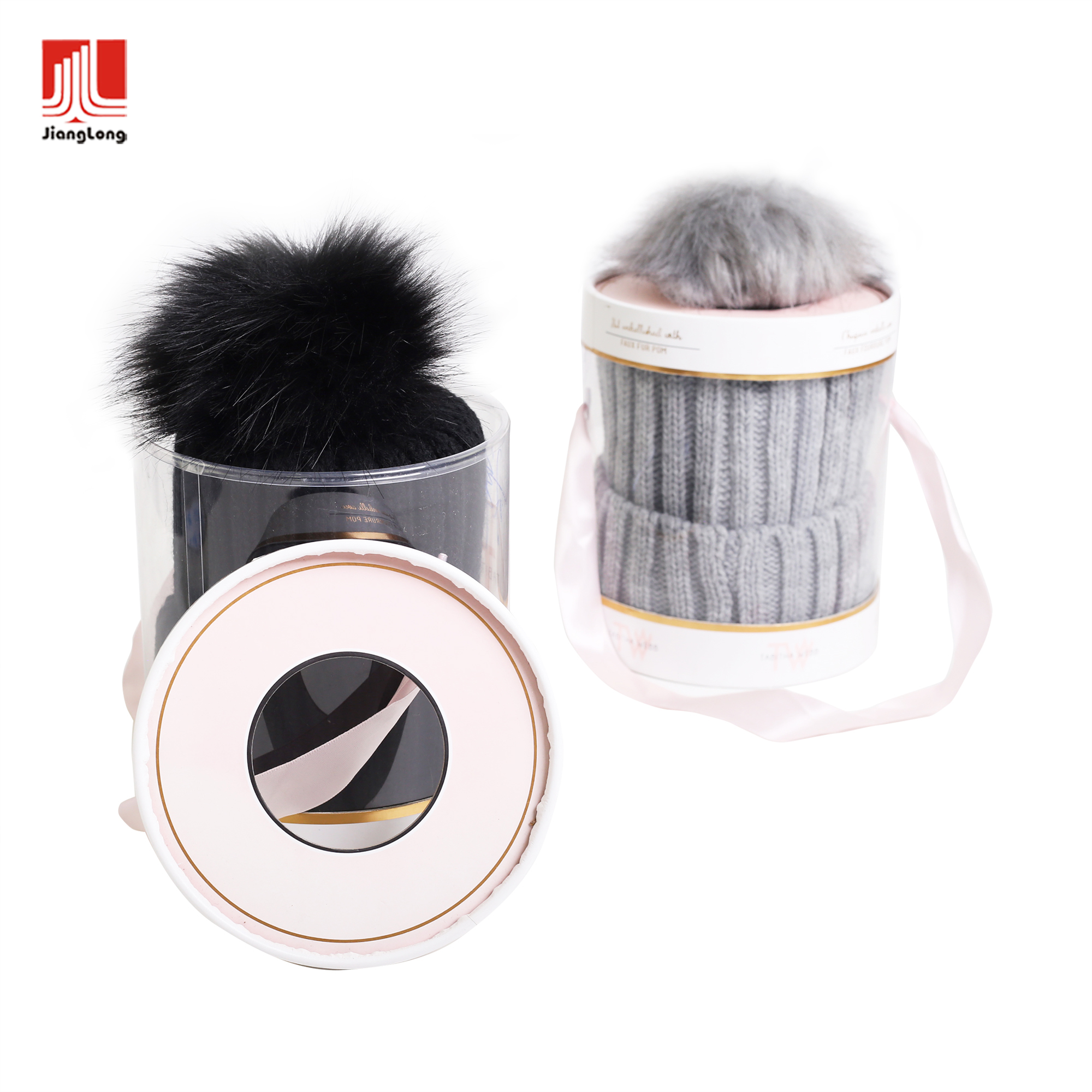 Boxed Beanie With Poly Fur Pom