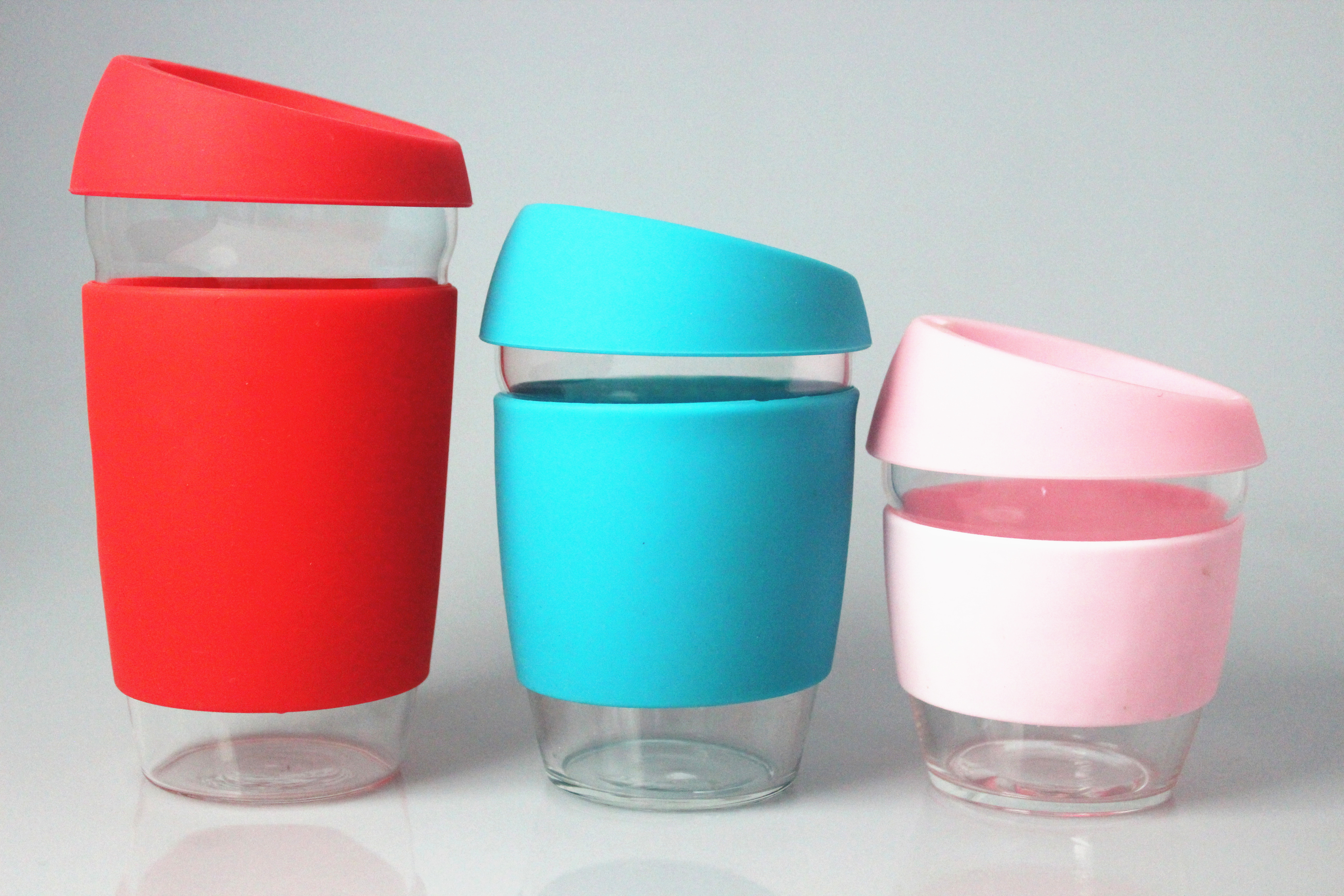 280ML 380ML 500ML Glass Coffee Cup with Silicone Lid and Silicone Sleeve