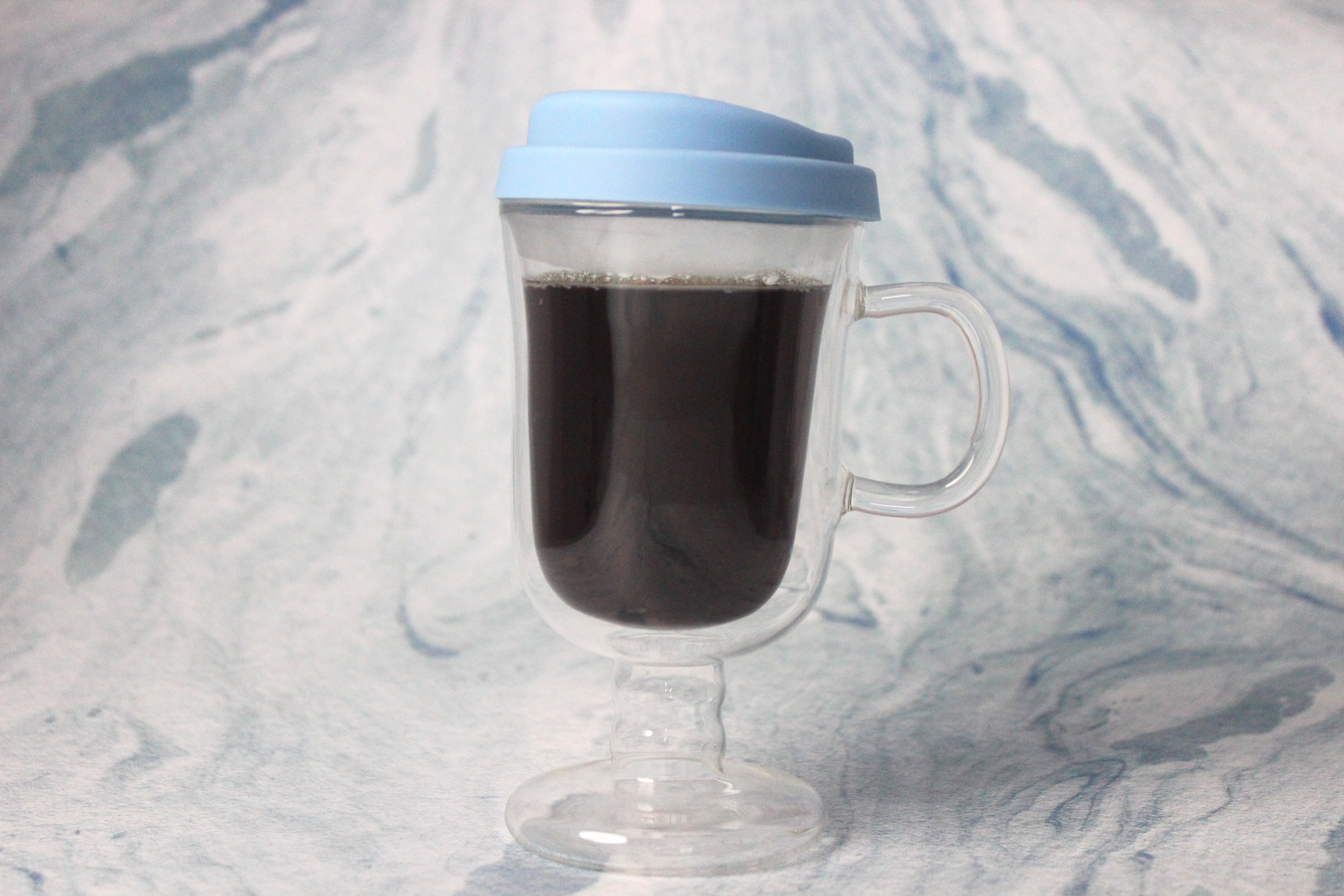 280ML Double Wall Glass Cup Goblet with Silicone Lid