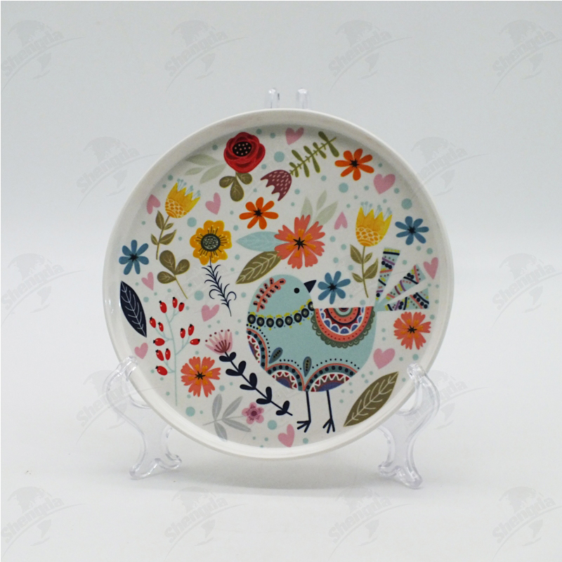 6" pizza plat with flower & bird design