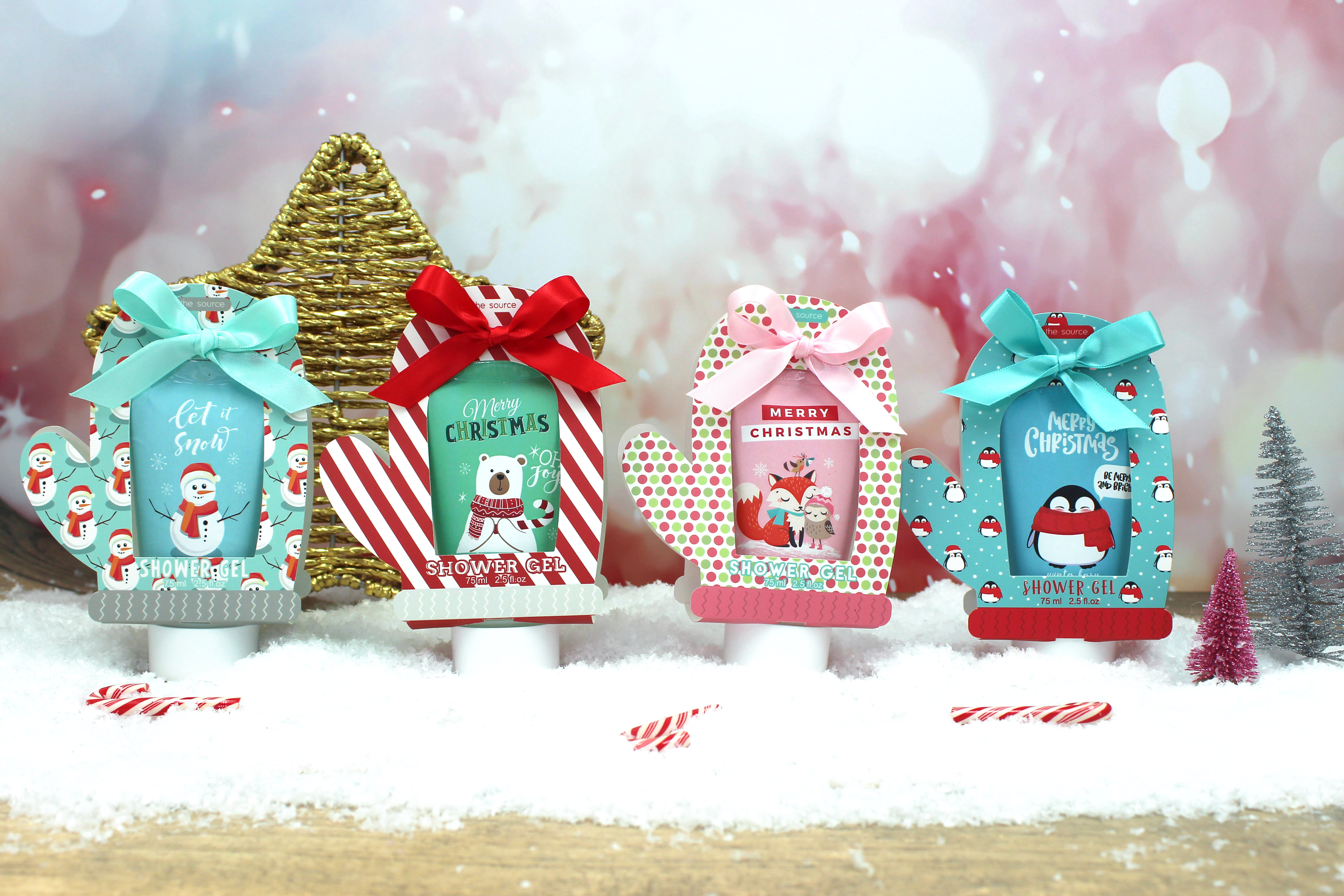 Shower gel with novetly xmas design for holiday greeting