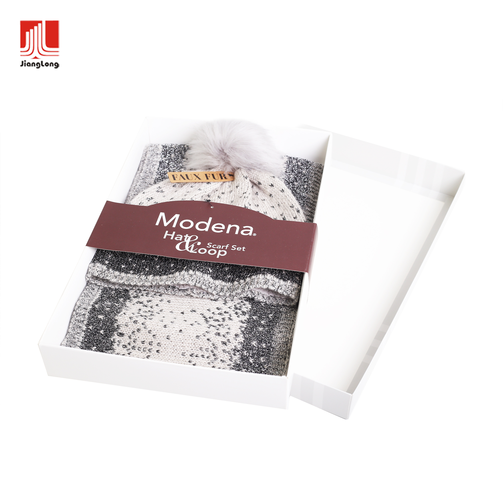 box packed lurex jacquard ombre effect loop and beanie set