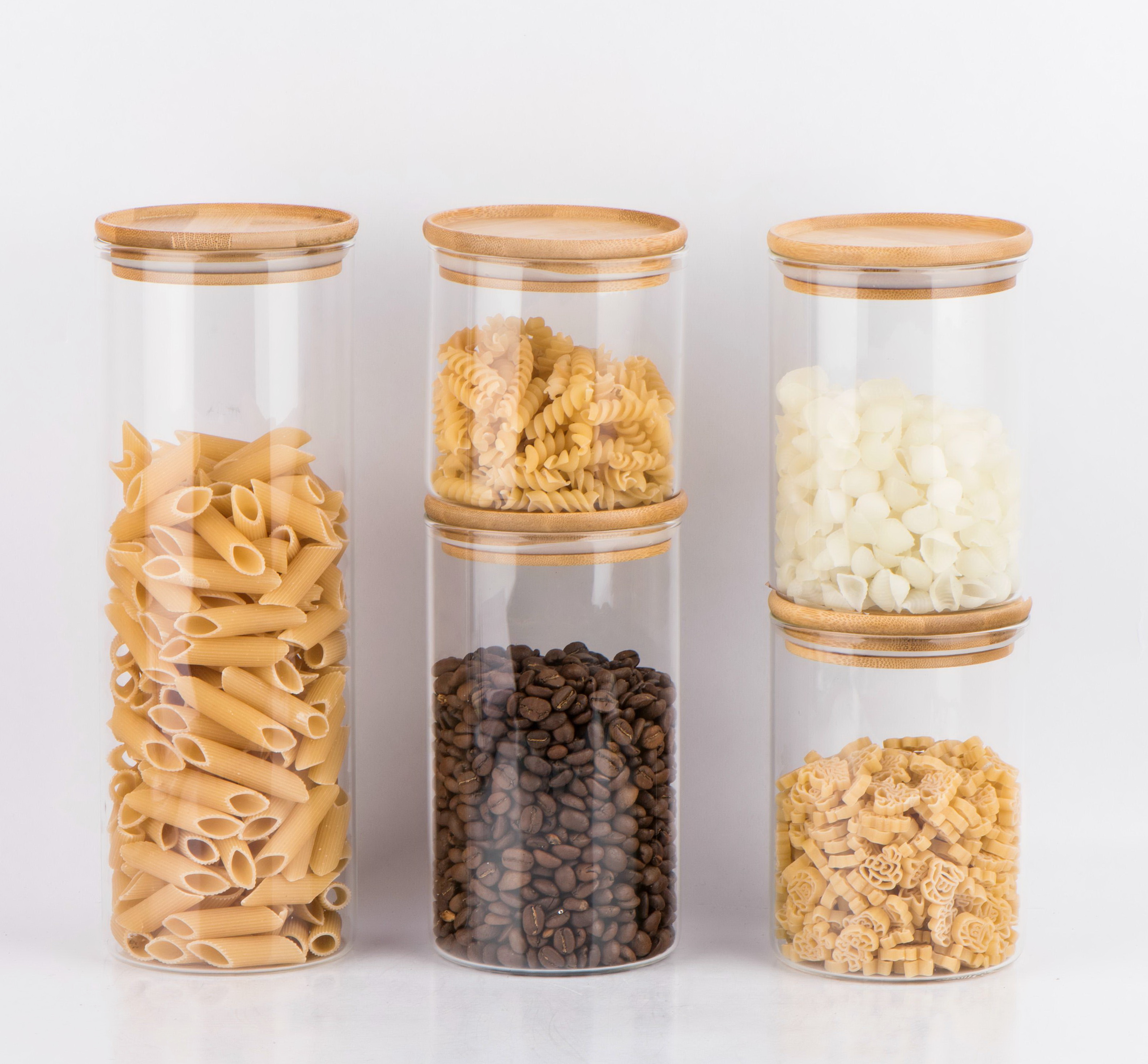 5pcs stacked up borosilicate glass jar with bamboo lid